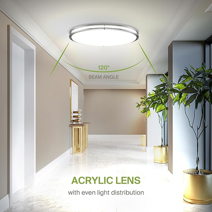 ASD LED 32" Oval Flush Mount Lighting, Close to Ceiling Light Fixture | 3CCT, Dimmable, Energy Star, ETL Listed | 45W 3750LM 3000-5000K 100-277V | Low Profile Double Ring Lamp | Nickel