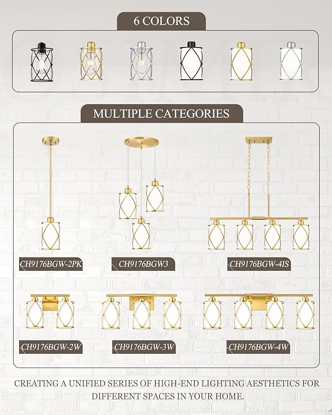 4-Light Brushed Gold Bathroom Light Fixtures with Milk Frosted Glass, 29" Modern Bathroom Vanity Lighting Fixtures Over Mirror with Metal Cage, Wall Sconce Lights for Bath, E26, CH9176BGW-4W