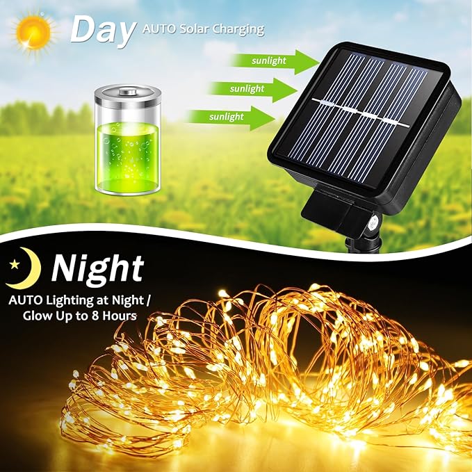 2 Pack Solar Fairy Lights Outdoor, 33 Feet 100 LEDs 8 Modes String Lights for Outside, Waterproof Outdoor Light for Patio Yard Christmas Tree Halloween Wedding Party Decorations, Red