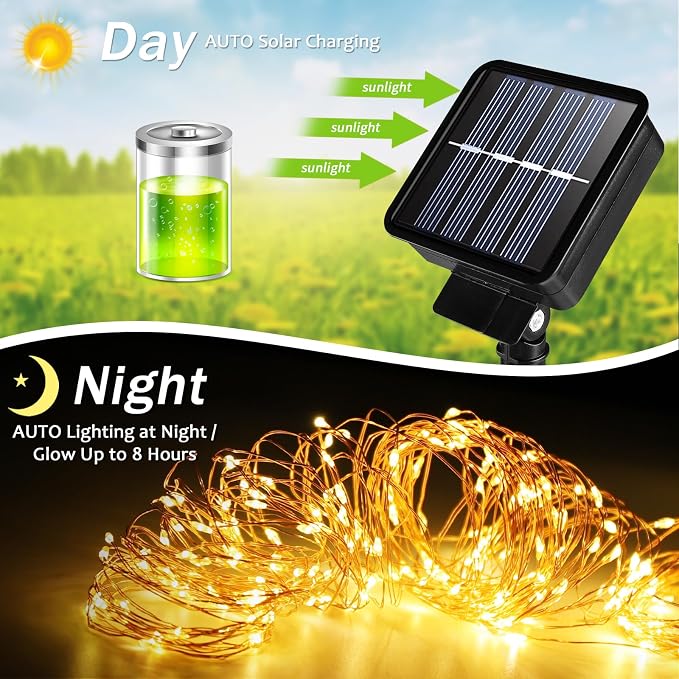 Solar String Lights Outdoor, 99 Feet 300 LEDs 8 Modes Solar Fairy Lights, Waterproof Outdoor Light for Patio Garden Yard Christmas Tree Halloween Wedding Party Decorations, Blue