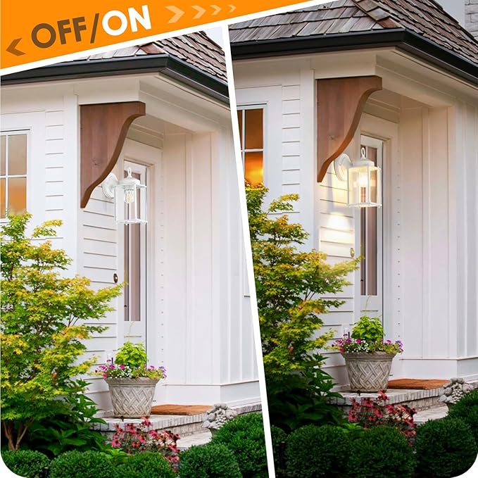 MATAMEYE Large Outdoor Wall Lantern, Exterior Waterproof Wall Sconce Light Fixtures, White Front Door Lighting with Clear Beveled Glass, Anti-Rust E26 Socket Porch Lamp, 2 Pack
