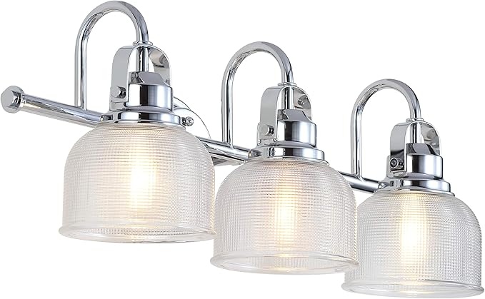 JONATHAN Y 25.25" Chrome Modern Bathroom Vanity Light, 3-Light LED Wall Sconce, Clear Glass Bell Shade for Mirror Hallway Kitchen, ETL Listed, LED Bulb Included (JYL7409A)