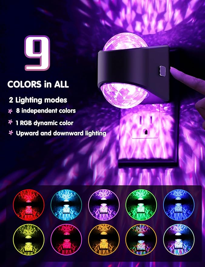 L LOHAS LED Night Light,Night Lights Plug into Wall,Projector Night Light with Dusk to Dawn Sensor,9 Color Changing, Star Projector Galaxy Nightlight for Kids Nursery Playroom Christmas Birthday Gifts