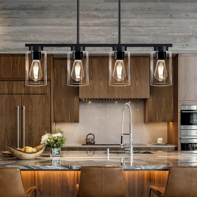 Island Lights for Kitchen,4-Light Black Dining Room Light Fixture Chandeliers for Dining Room Over Table, Modern Kitchen Island Lighting Farmhouse Kitchen Island Light Fixtures Pendant Lights 27"