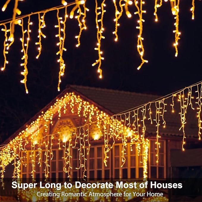 LED Icicle Lights for Outdoor Christmas Decorations,78.7Ft 800 LEDs Christmas Fairy Light with Timer&Memory Function,8 Lighting Modes,Plug in hanging Curtain Lights for Xmas Party Wedding(Warm White)