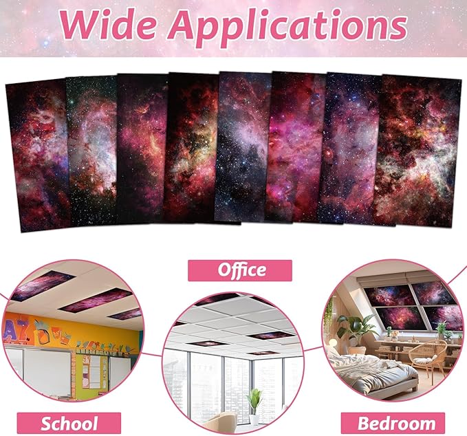 Wiooffen 8 Pcs Fluorescent Light Covers with 80 Magnets Decorative for Classroom Ceiling Light 4x2 Feet Magnetic Filter Easy Install for Office Hospitals & Home Drop Ceiling Supplies(Starry Night)