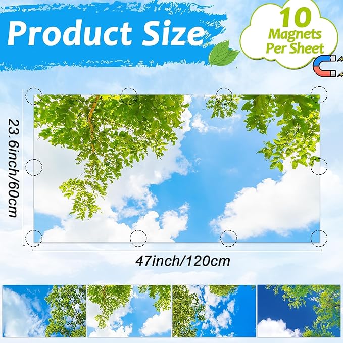 4 Pcs Fluorescent Light Covers with 40 Magnets Decorative for Classroom Ceiling Light 4 x 2 Feet Magnetic Light Covers Filter Easy Install for Office Hospitals & Home Drop Ceiling Supplies(Cloud Sky )