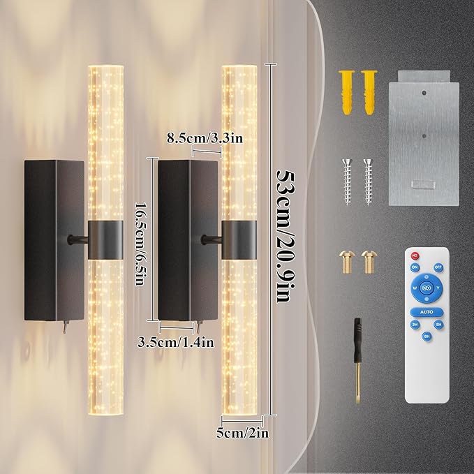 camuucci Battery Operated Wall Sconces Set of 2 Rechargeable Battery Powered Wall Light with 12000mAh Not Hardwired Dimmable Wall Lamp Fixtures for Bedroom Living Room Black 20.9 Inches