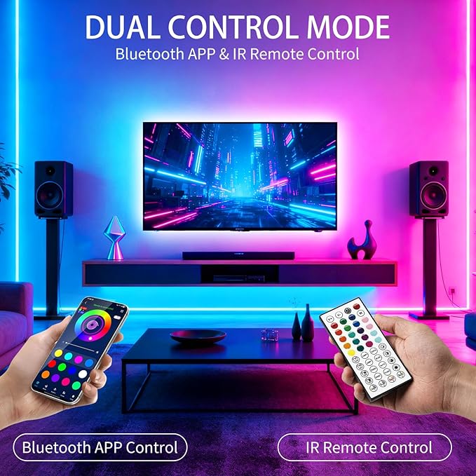 LED Strip Lights,RGB Music Sync Color Changing Led Lights with Smart App Control Remote & Remote Control for Room, Part Essential,Sense of Atmosphere Decoration(130FT-2 Rolls of 65ft)