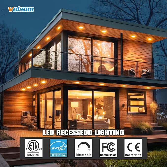VOLISUN 12 Pack 4 inch Recessed Lighting, 5CCT LED Recessed Light Black, 2700K-5000K Selectable, 9.5W Eqv 80W, 810LM Dimmable Canless Wafer Downlight, LED Ceiling Light ETL Certificated