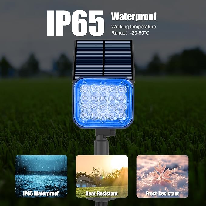 Solar Spot Lights Outdoor, Blue Solar Lights Outdoor Waterproof IP65, Adjustable Panel Landscape Spotlights for Tree Yard Halloween Christmas Landscape Decor, 6 Pack