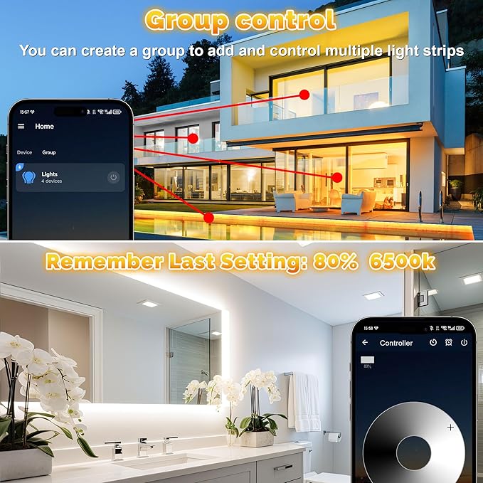 32.8FT Outdoor LED Strip Lights Waterproof IP67, Dimmable 3000K-6500K Warm White LED Rope Lights Outdoor Waterproof with Remote & APP, 24v Adhesive Exterior Lighting for Patio, Deck, Gazebo