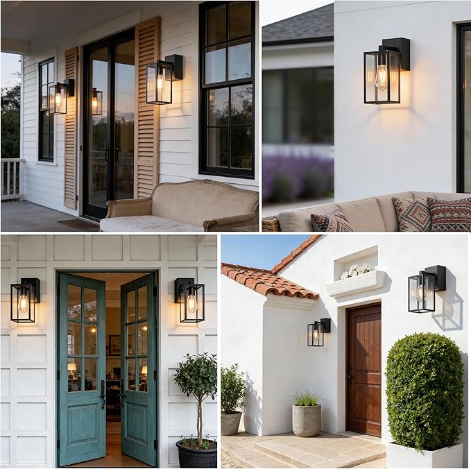 WIHTU Outdoor Wall Light Fixtures with GFCI Outlet, 2-Pack Waterproof Porch Lights, Alunmium Exterior Lighting Fixture Modern Outside Light Wall Mount for House Patio Front Door Garage Entryway Garden