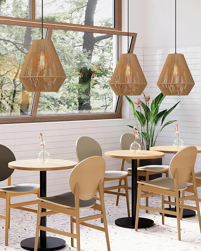 ELYONA Woven Pendant Lights Modern Boho Hanging Lamp with 12" Handwoven Rattan Basket Shade Adjustable Rustic Pendant Light Fixtures for Kitchen Island Farmhouse Dining Room Bar Bedroom Foyer Hallway