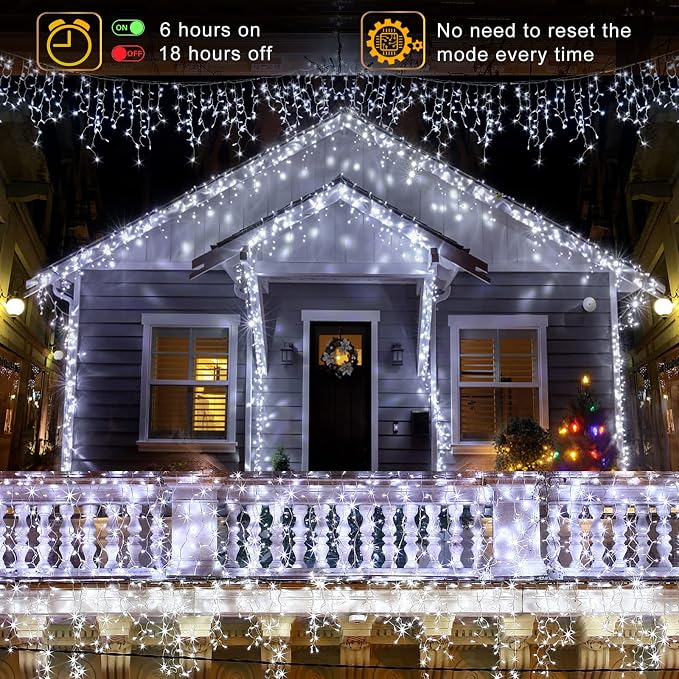 Icicle Christmas Lights Outdoor - 66FT 640 LED Icicle Lights for Outside with 8 Modes Timer, 120 Drops Waterproof Connectable String Lights Indoor for Patio Garden Holiday Decorations, Cool White