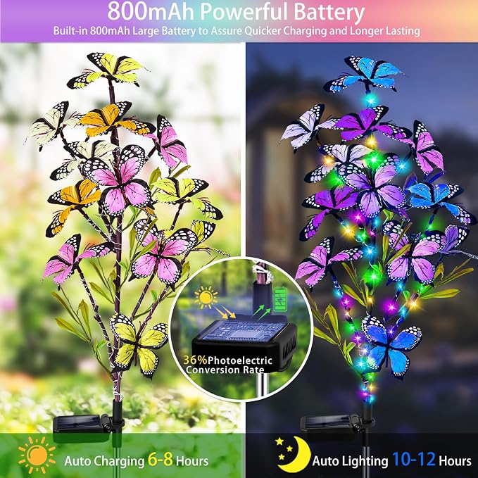 MRHEPHAESTUS Solar Garden Lights Outdoor Waterproof, 6 Pack Solar Butterfly Lights with 60 LED 12 Butterfly Colorful Lighting for Garden Yard Lawn Outdoor Decor, Gift for Mom Women Mother's Day