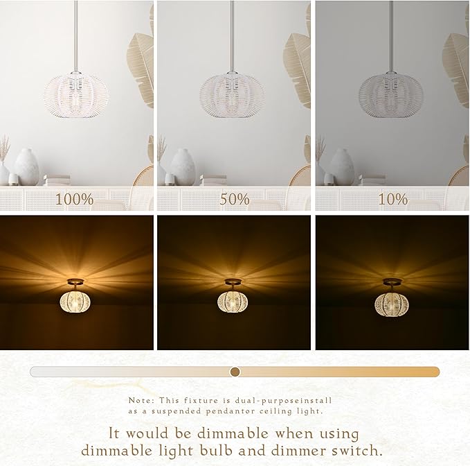 White Mini Rattan Pendant Light Hemp Rope Rattan Light Fixture Woven Pendant Wicker Chandelier Boho Chandelier for Kitchen Island