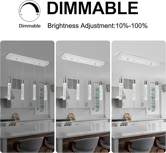 4-Light Chrome Integrated Crystal Pendant Chandelier,Dimmable LED Ceiling Light with Adjustable Height for Kitchen Island, Dining Room & Bedroom 3000K -6000K