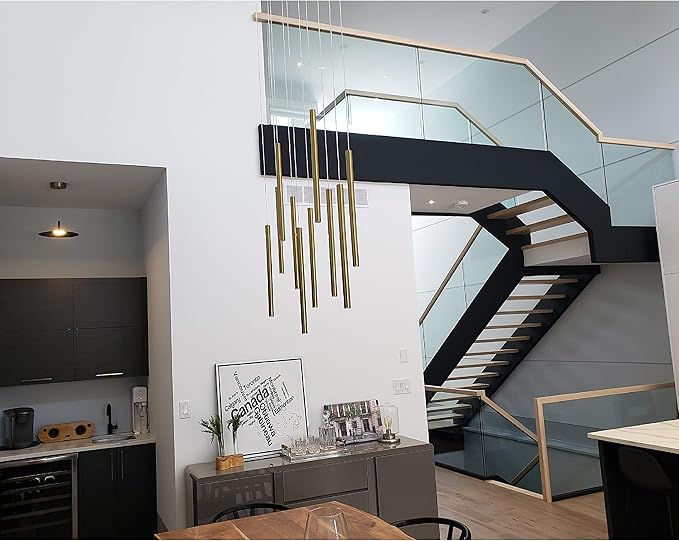 CANALIS 10 Mini Pendant Lighting Brass - LED Hanging Light Fixture for Kitchen Island, Bar, Foyer - Cluster Pendants - Dimmable, Adjustable Wire, Lamp Bulb Included