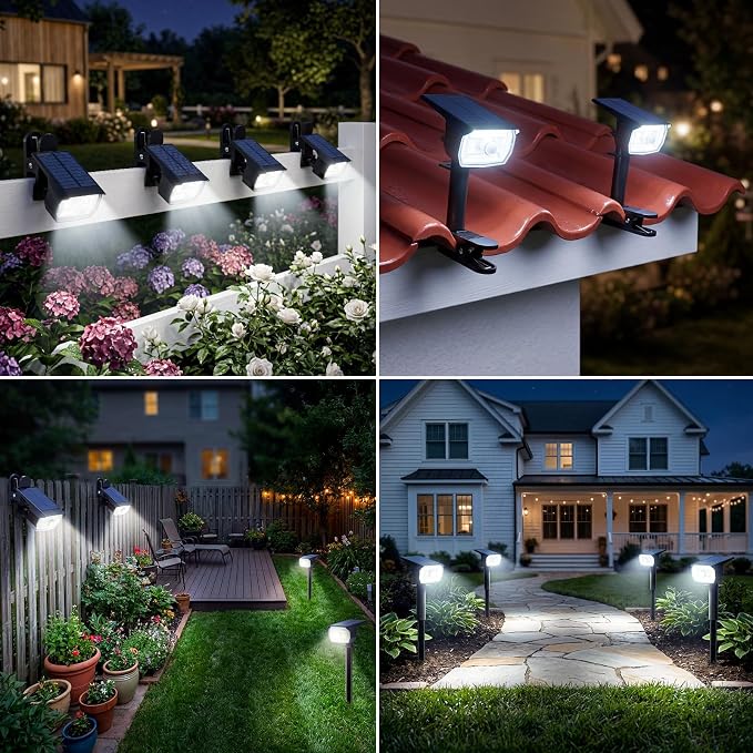 nipify 2 Pack Clip On Solar Lights Outdoor, Motion Sensor Lights with 3 Modes, 2-in-1 Solar Security Light Waterproof for Outside Fence, Deck, Gutter, Pathway