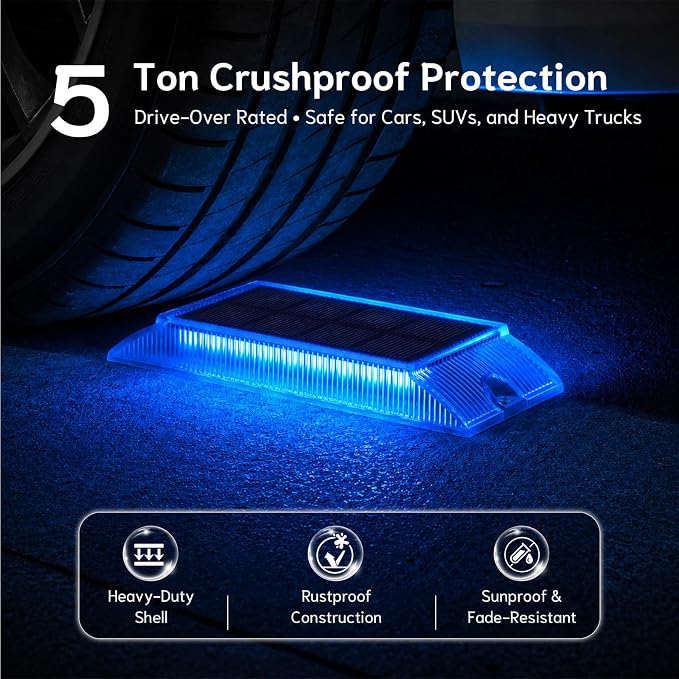 Solar Step Lights Outdoor, 2 Colors in 1 LED Stair Lights | 6 Pack Waterproof Screw Mount Deck Step Lights for Stairs, Patio, Garden, Walkway (White/Blue)