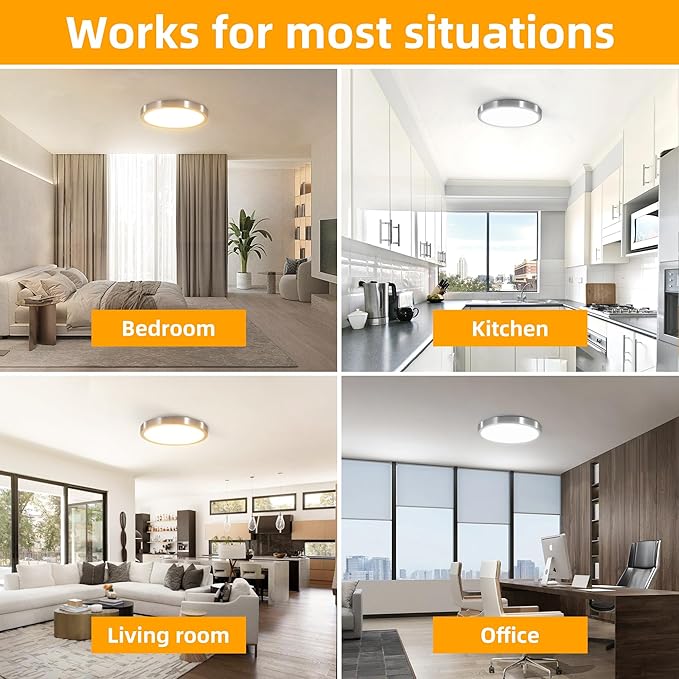 Hlite 6pack 12 inch Flush Mount LED Ceiling Light Fixture,24W 2400LM Super Slim Light Fixtures Ceiling Mount 3000K/4000K/5000K 3CCT Selectable,Light Fixtures for Kitchen,Bedroom (Nickel)