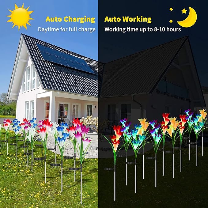 ostritec Solar Lights Outdoor Waterproof, 4 Pack Garden Decor Lights, 16 Multi-Color Changing Lily Solar Flowers for Yard Patio Pathway Decor, Gifts for Women Mom (4 Pack)