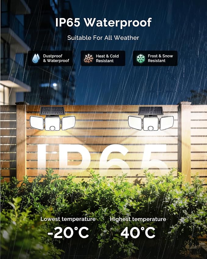 Brightown 1 Pack Solar Outdoor Lights, 2500LM 223 LED Solar Flood Outdoor Lights with Motion Sensor 3 Modes, 3 Head 270° Wide Angle Street Area IP65 Waterproof Security Wall Lights with Remote