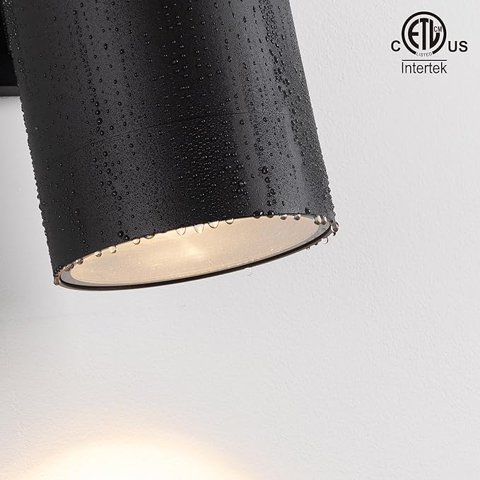 mirrea 14" Modern Outdoor Porch Light Patio Light in 2 Lights with Aluminum Cylinder and Tempered Glass Cover Waterproof Wall Sconce 4 Pack (Matte Black)