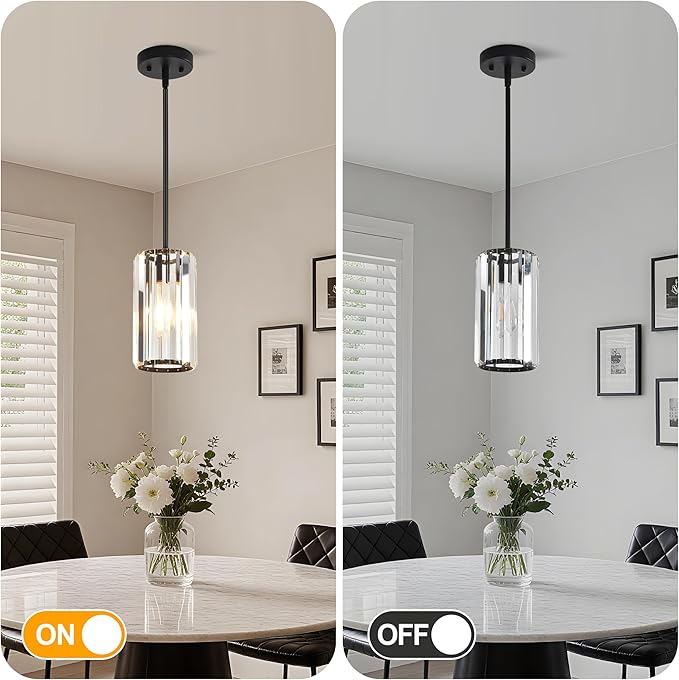 3-Pack Matte Black Pendant Light Fixtures, Crystal Kitchen Pendant Lighting Over Island,Mini Modern Pendant Lights for Kitchen Island, Dining Room, Hallway, Foyer, Entryways