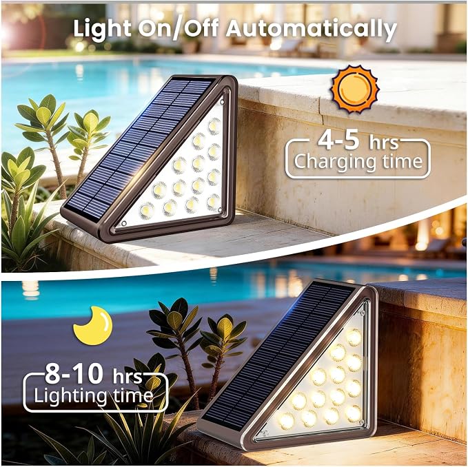 JEJOT Solar Step Lights Outdoor Waterproof IP65,Warm White Brown Solar Stair Lights, Outdoor Light Decor for Stair, Deck, Step, Porch and Outside Patio, 8 Pack
