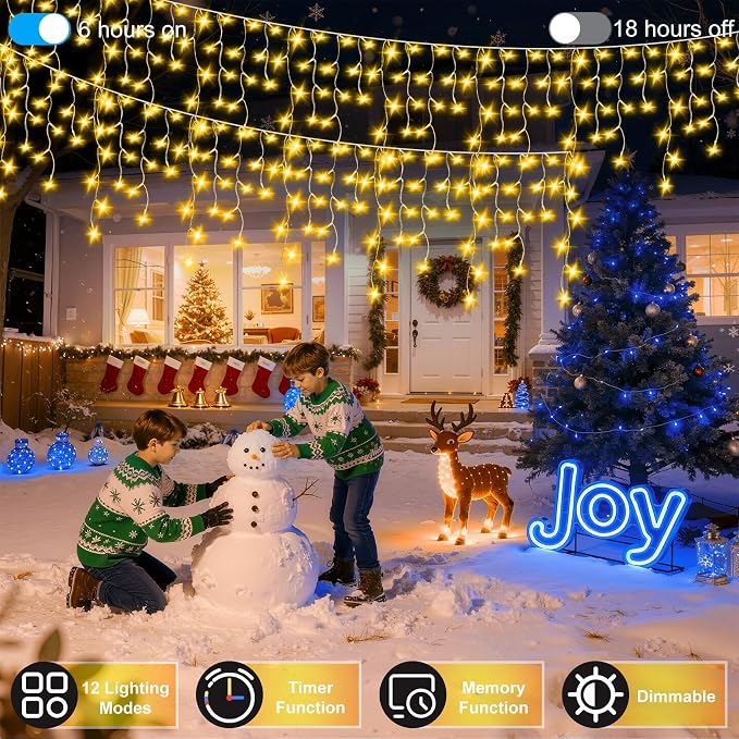 670 LED 66FT Christmas Lights with 148 Drops, 12 Modes Dimmable Warm white Outdoor Hanging Lights with Timer Memory, Waterproof Curtain Lights for Home Bedroom Indoor Tree Window Roof Fence Wedding