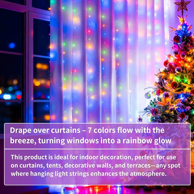 YoungPower Multicolor Led Curtain Lights, 400 LED 8 Lighting Modes Fairy Light, IP65 Waterproof for Bedroom Party Christmas Wedding Garden Home Wall Decor