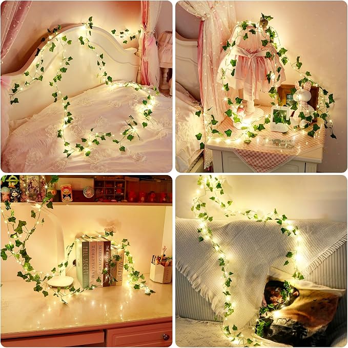 (New) Vines with String Lights, 33ft 100 LED Leaf String Lights, LED Artificial Vines with Fairy Light, 2 Modes Fake Vines Ivy Lights for Bedroom, Wall, Room, Garden, Party Decoration