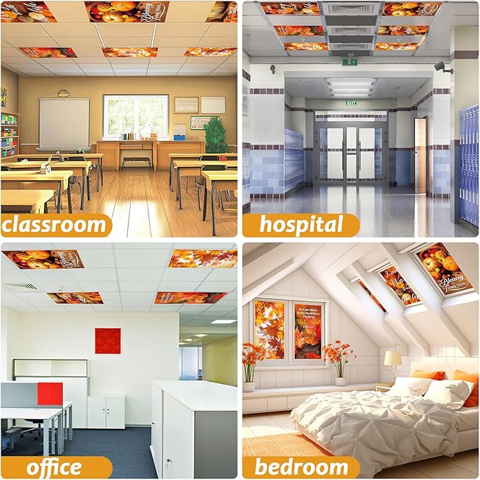 8 Pcs Fluorescent Light Covers with 80 Magnets Decorative for Classroom Ceiling Lights 4 x 2 Feet Magnetic Light Cover Filter Easy Install for Office Hospital Home Ceiling Supplies（Maple Leaf Bible)