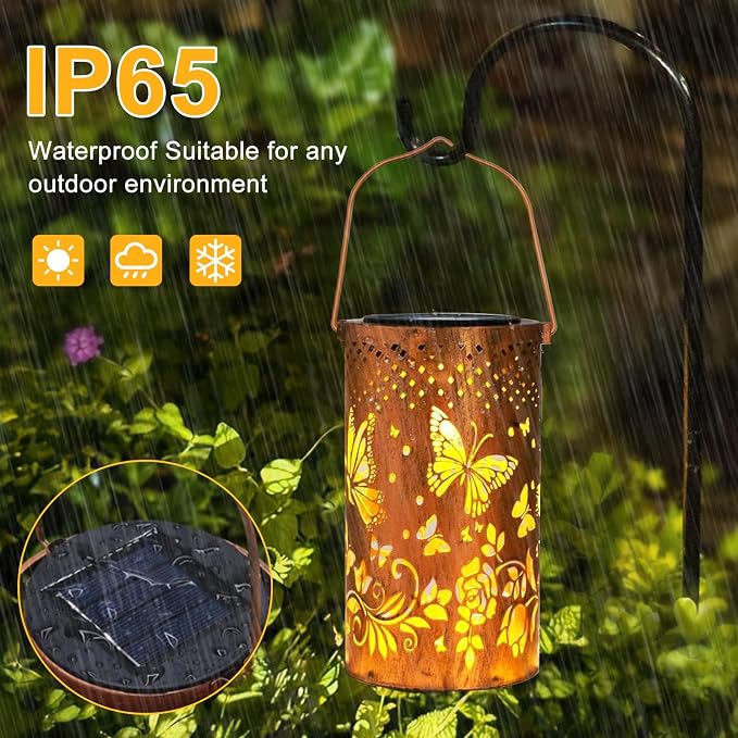Butterfly Solar Lanterns Outdoor Waterproof Hanging Lights, Butterfly Garden Decor Gifts for Women Mom Grandma, Metal Decorative LED Solar Lanterns for Yard Patio Porch Balcony Garden Decor