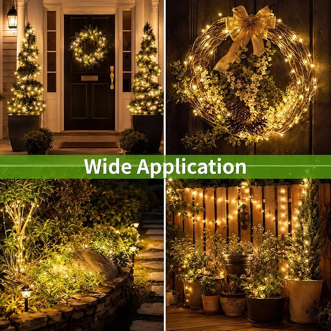 ALENEY Solar String Lights Outdoor, 33 Feet 100 LEDs 8 Modes Solar Fairy Lights for Outside, Waterproof Outdoor Light for Patio Yard Christmas Tree Halloween Wedding Party Decorations, Warm White