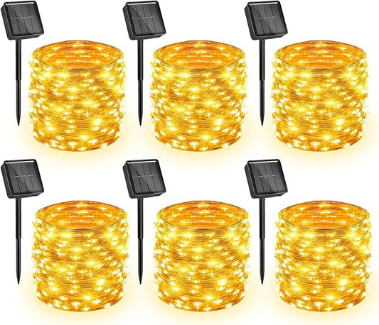 Minetom Solar String Lights for Outside, 6 Packs Total 198Ft 600 LED Outdoor Solar Fairy Lights, 8 Modes Balcony Lights for Tree Patio Christmas Party Wedding Decor (Warm White) | IP65 Waterproof Twinkle Lights with 8 Modes, Patio Lights for Tree Outsi...