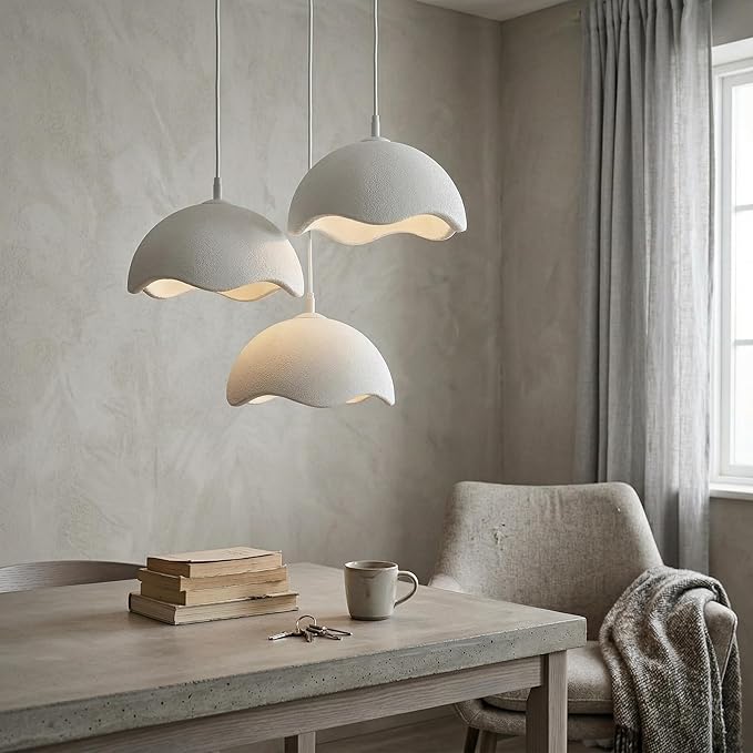 JAYMP 15.7" Modern Pendant Light for Dining Room Kitchen Island Light Hanging Lamp E26 Base Japanese Wabi-Sabi Style Bird Nest Shape Lighting Fixture, 1 Pack (Matte White,D Shape, 40cm/15.7inch)