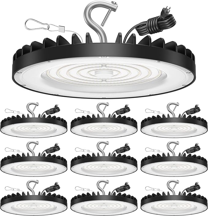 10 Pack UFO Led High Bay Light 200W, 30000lm, 6000K Daylight ETL Listed Led Shop Lights with 5' Cable US Hook, IP65 Waterproof Commercial Lighting Fixture for Warehouse Workshop Barn Garage