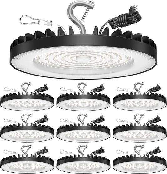 10 Pack UFO Led High Bay Light 200W, 30000lm, 6000K Daylight ETL Listed Led Shop Lights with 5' Cable US Hook, IP65 Waterproof Commercial Lighting Fixture for Warehouse Workshop Barn Garage