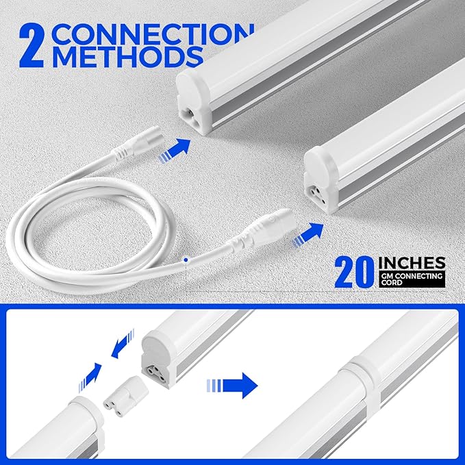 Barrina T5 4FT LED Shop Light, 2 Pcs Power Cords 6500K Super Bright White 2200lm 20W Utility Light Fixture, Ceiling Commercial Bay Light for Workshop Garage, Corded Electric with ON/Off Switch, 6 Pack