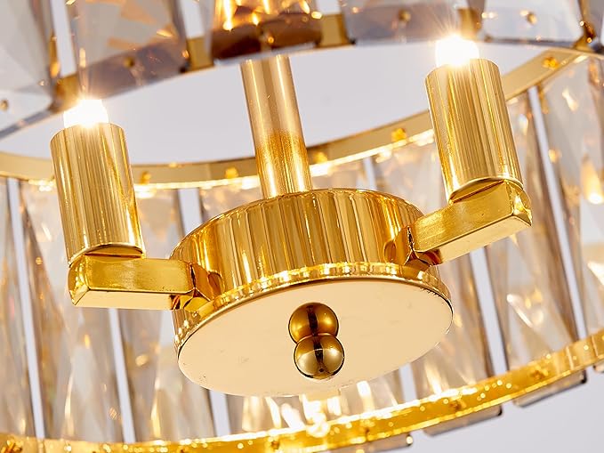 Crystal Ceiling Light, 3-Light Modern Semi-Flushmount Ceiling Light for Living Room, Dinning Room Hallway, D12xH9inch, Gold Finish Frame & Champagne K9 Crystal