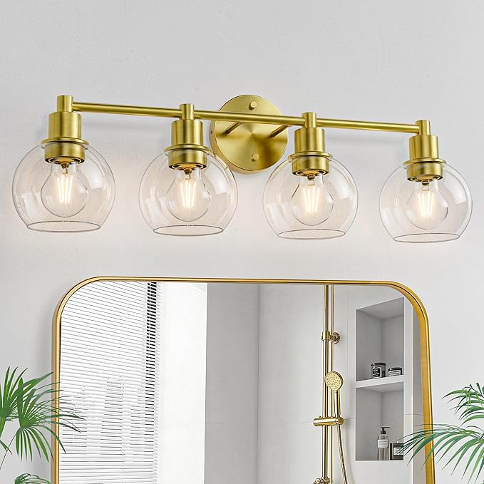 Espird 4 Light Bathroom Light Fixtures, Brushed Brass Bathroom Vanity Lights, Modern Vanity Lights 4-Light Globe Bathroom Vanity Lighting Fixture Over Mirror
