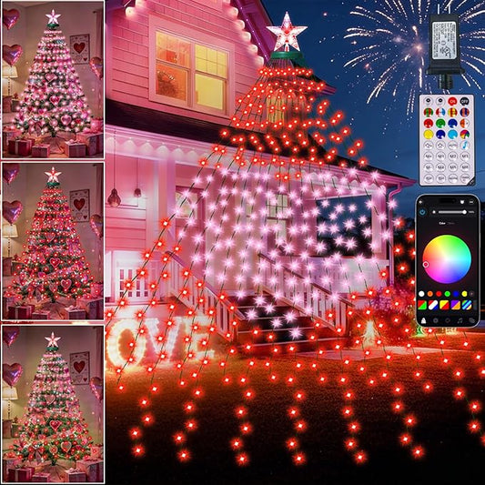 Smart Christmas Tree Lights with Star Topper, 394LED APP Control Music Sync Color Changing RGB Christmas String Lights, Cascading Twinkle Lights for Indoor Outdoor Xmas Tree Decorations