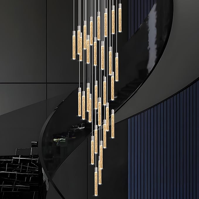 30-Light Chorme High Ceiling Chandeliers Modern Crystal Chandeliers for Entryway Long Spiral LED Dimmable Chandelier Flush Mount Ceiling Staircase Foyer Living Room Ceilings Light Fixture