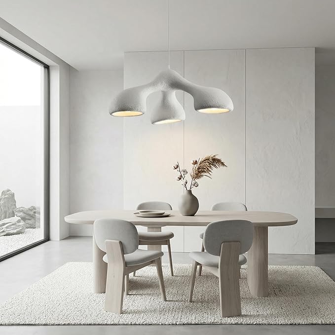 JAYMP 3-Lights Pendant Light Fixture for Dining Room Kitchen Island Restaurant Farmhouse E26 Base Mid Century Modern Hanging Lamp 1 Pack (Matte White,E Shape, 72cm/28.3in)