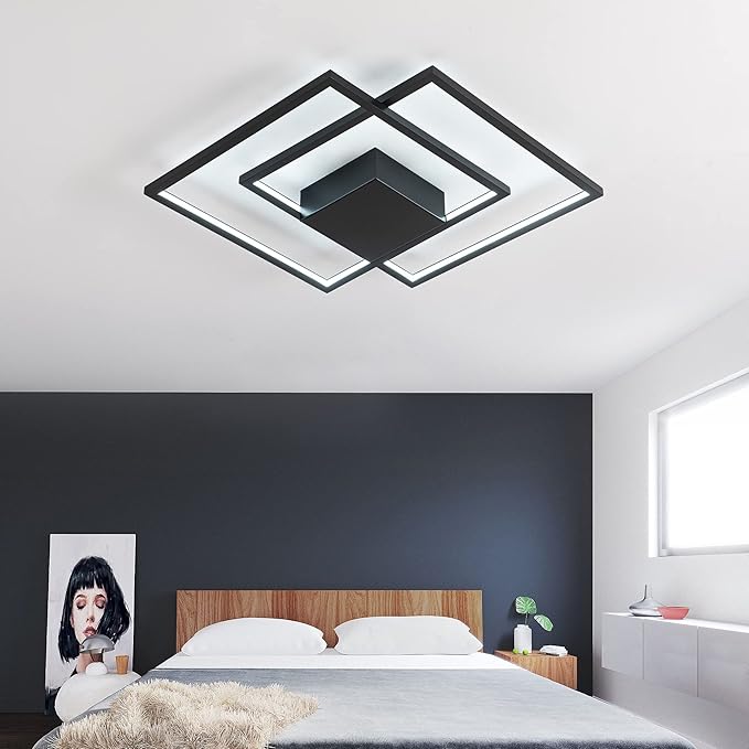 Modern LED Ceiling Light Modern Flush Mount Ceiling Light Fixture, Dimmable Frame Premium Black Lamp for Dining Room Kitchen Bedroom Living Room Cool Light