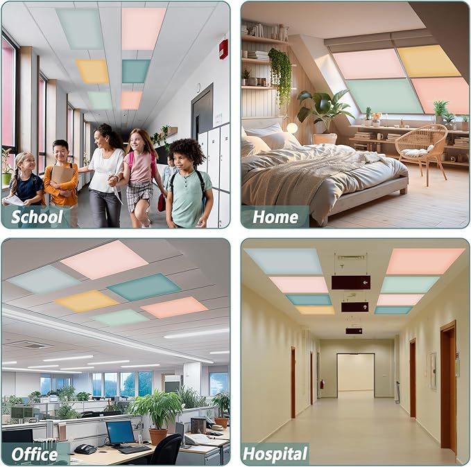 QOUBAI 6 Pcs Fluorescent Light Covers with 60 Magnets,4 x 2 Ft Magnetic Light Filters Fluorescent Lights Shade Easy Install for Classroom Office Library Hospital Home Ceiling Boho Colorful