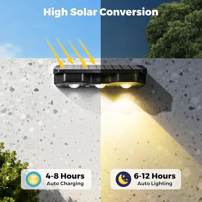 Solar Fence Lights Outdoor 2 Pack, Warm White & 8 Colors & RGB, IP65 Waterproof LED Deck Light, Dusk to Dawn Fence Lights Solar for Wall, Railing, Step, Patio, Pool, Backyard, Outside